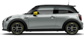 Seitenansicht MINI Cooper SE (Elektro-MINI) mit grauer Metallic-Lackierung